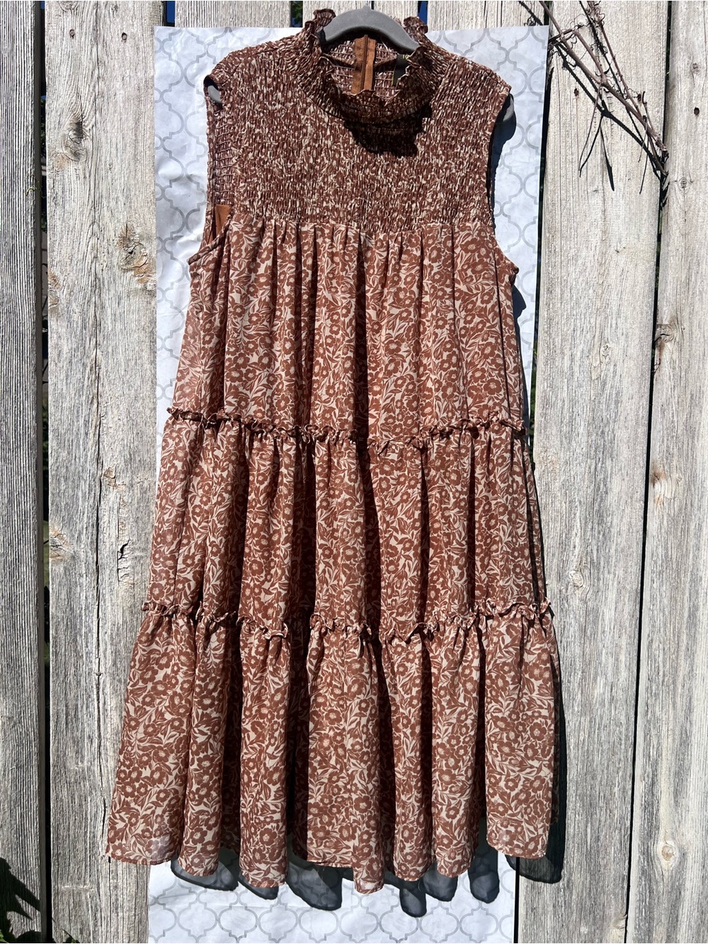Taylor Brown Floral Smocked Tiered Dress